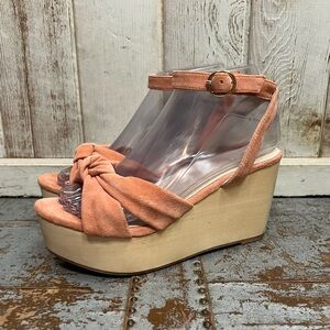 RAYE Faye Peach Suede Wedge Sandals